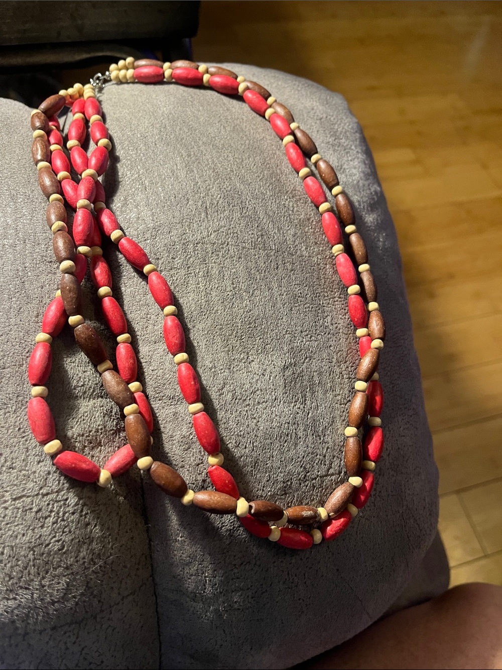 Handcrafted Red & Brown Wooden Bead Necklace - Women Jewelry 1976